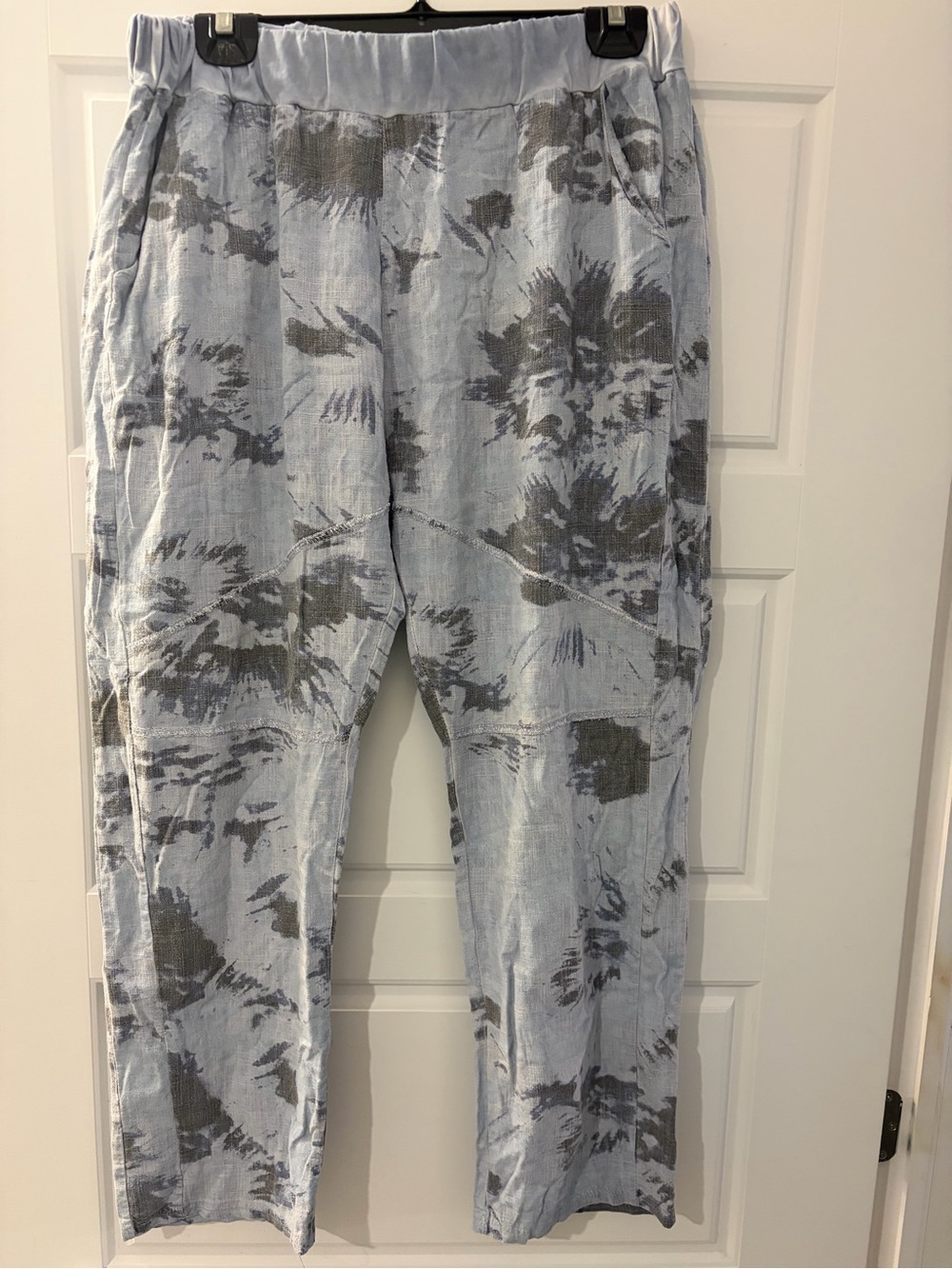 Gea Linen Blend Tropical Print Pull-On Pants Large